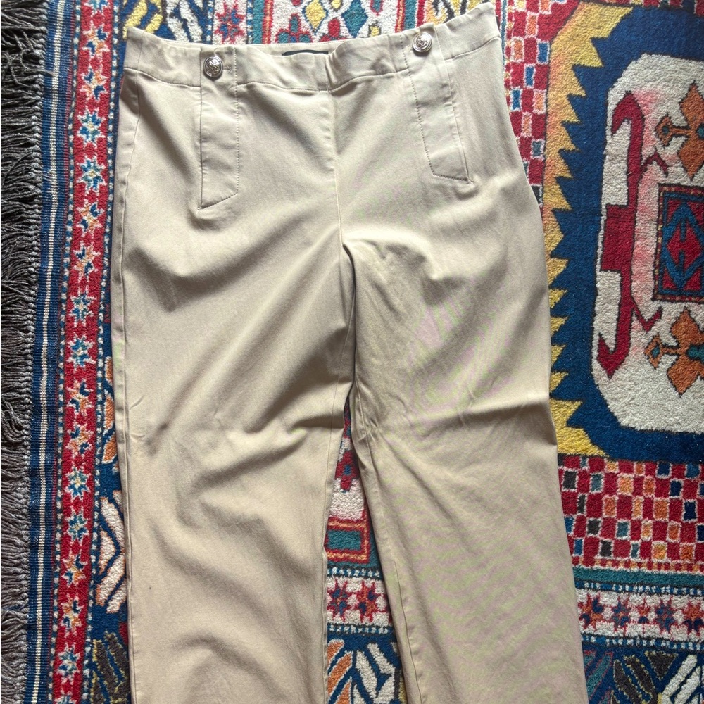 Ann Taylor Loft khaki side zipper pants with front button mariner